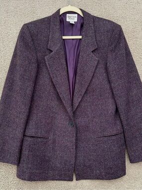 Vintage 100% Wool Deep Purple Plaid Blazer Jacket - Made in USA Bretton Place